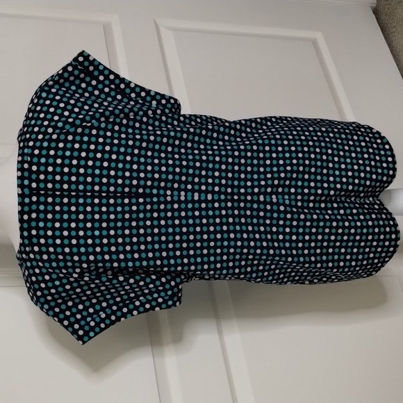 Van Heusen dark navy turquoise polka dot capped sleeve size large  blouse - Picture 6 of 13